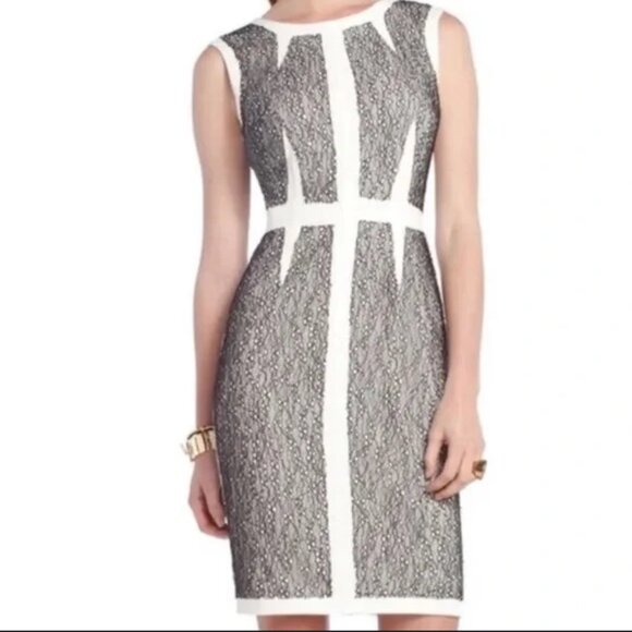 BCBGMaxAzria Dresses & Skirts - BCBGMaxAzria White and Black Lace Overlay Dress